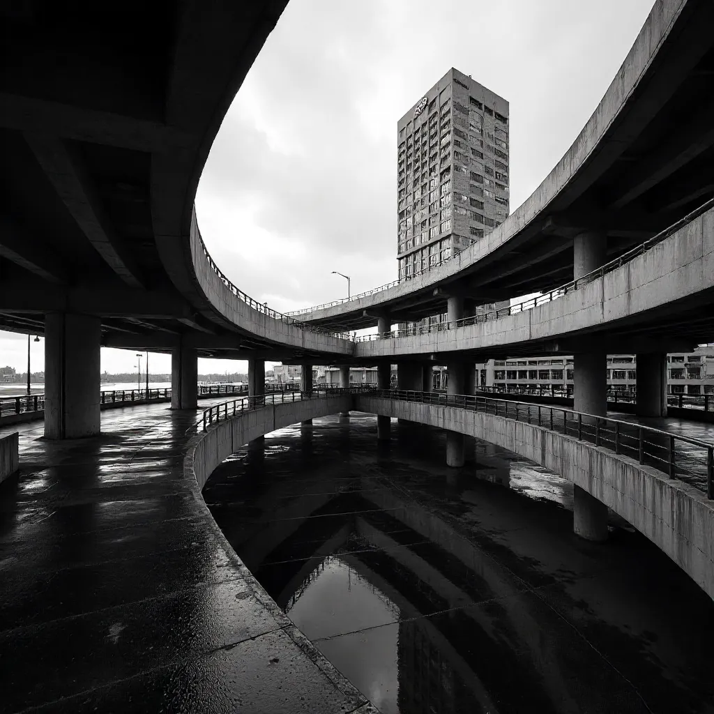 Noir Spiral Ramp at O'Hare with Hilton Backdrop