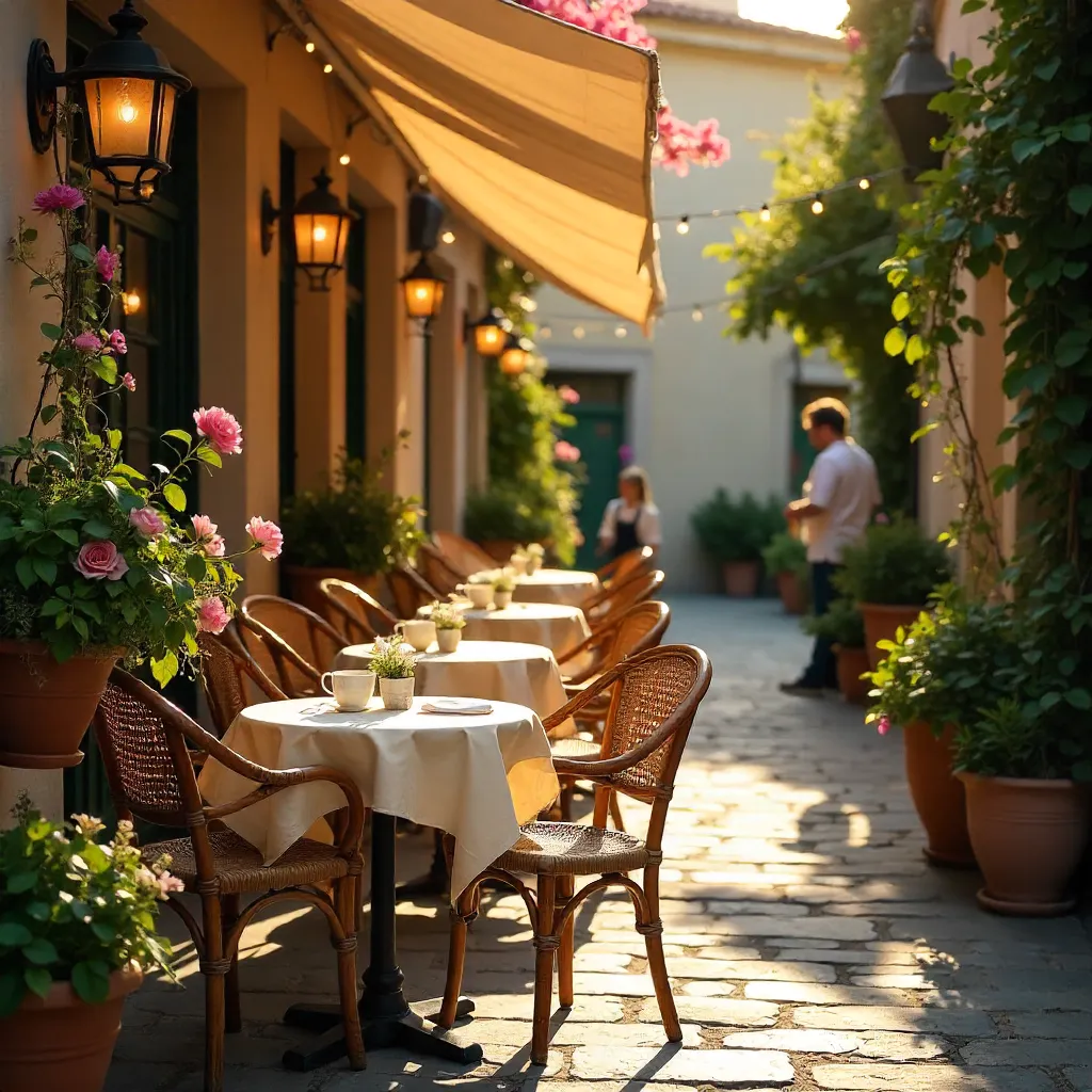 Golden Hour Café: Wicker Chairs and Florals