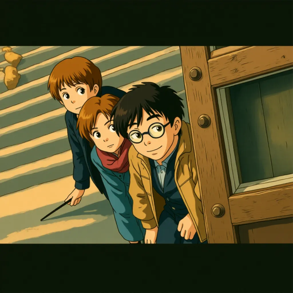 Rupert Grint, Daniel Radcliffe, and Emma Watson in Harry Potter and the Deathly Hallows: Part 2 (2011) - Anime style