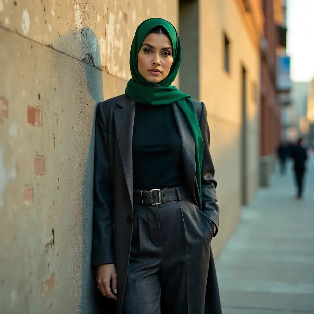 Stylish Hijab in Front of Modern Textured Urban Wall