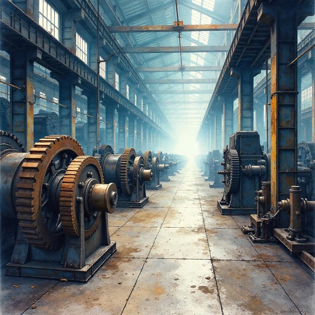 Mist Over a Watercolor Gear Factory