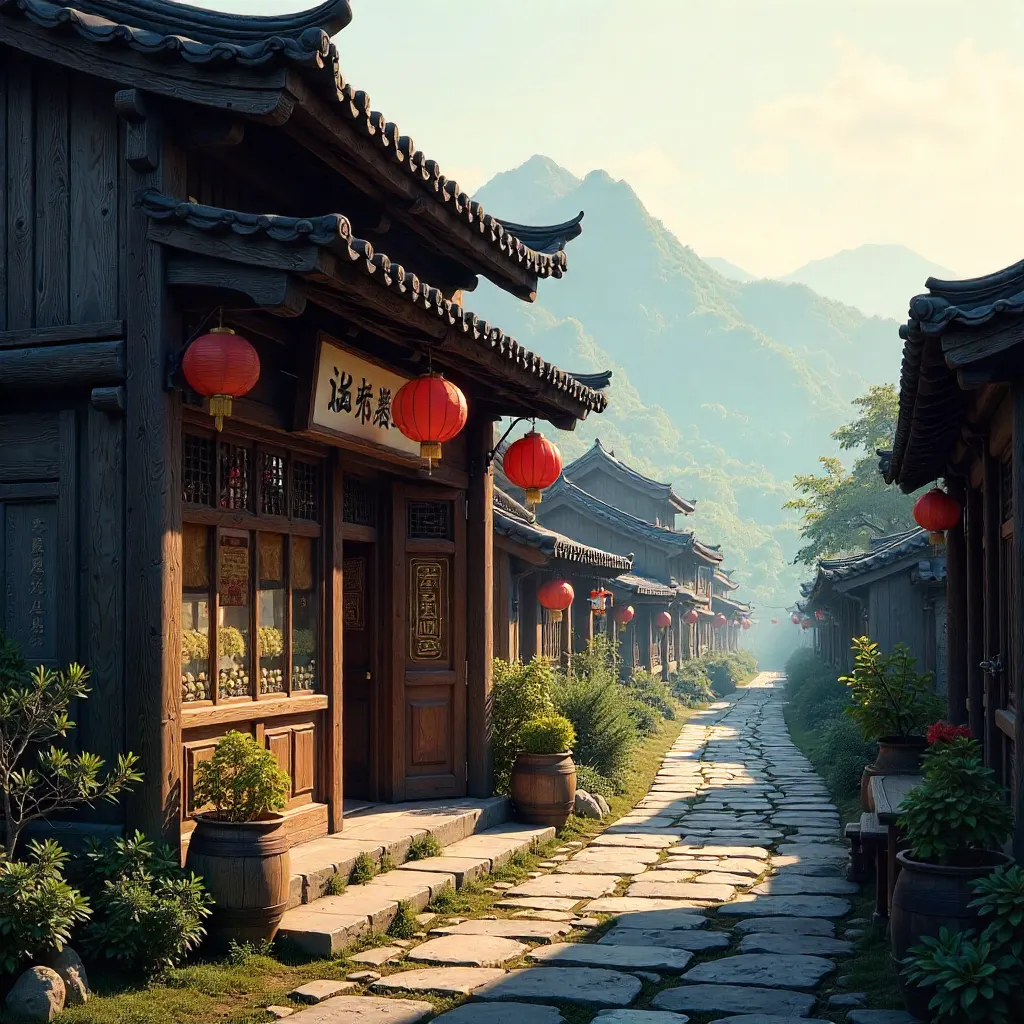 Timber Shop in a Historic Chinese Village