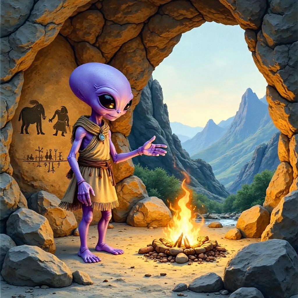 Alien in Stone Age: Watercolor Encounter