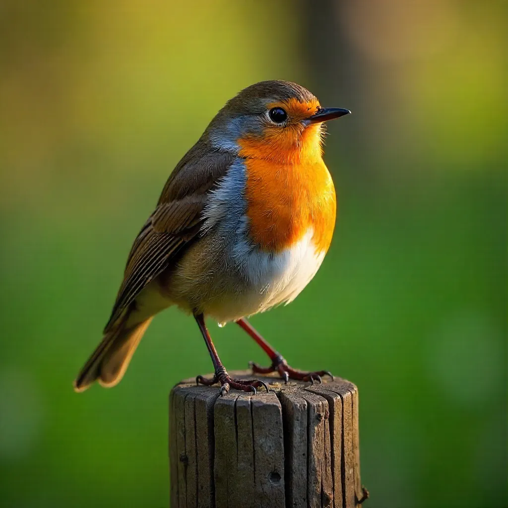 Detailed European Robin on a Weathered Wooden Post
