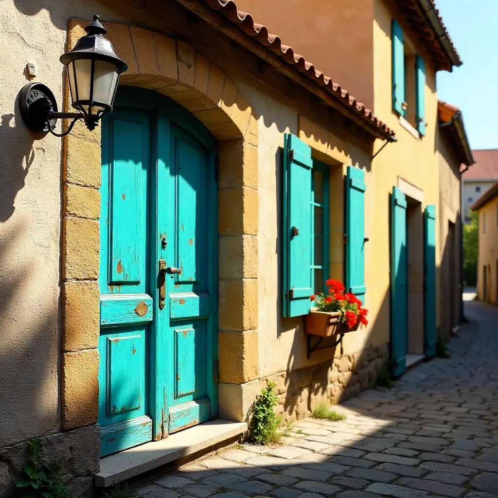 Blue Door and Green Shutters in Château-Gontier
