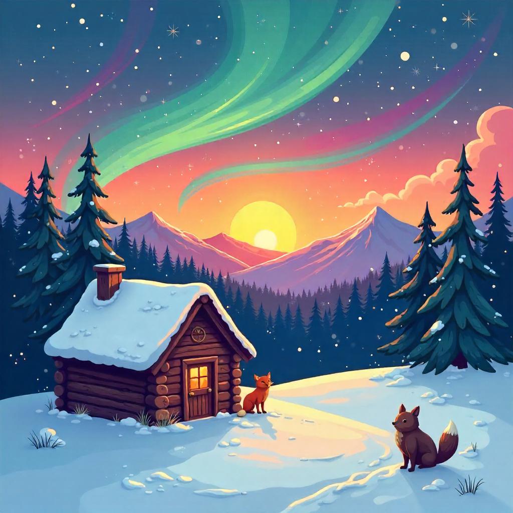 Whimsical Sunrise Under Northern Lights