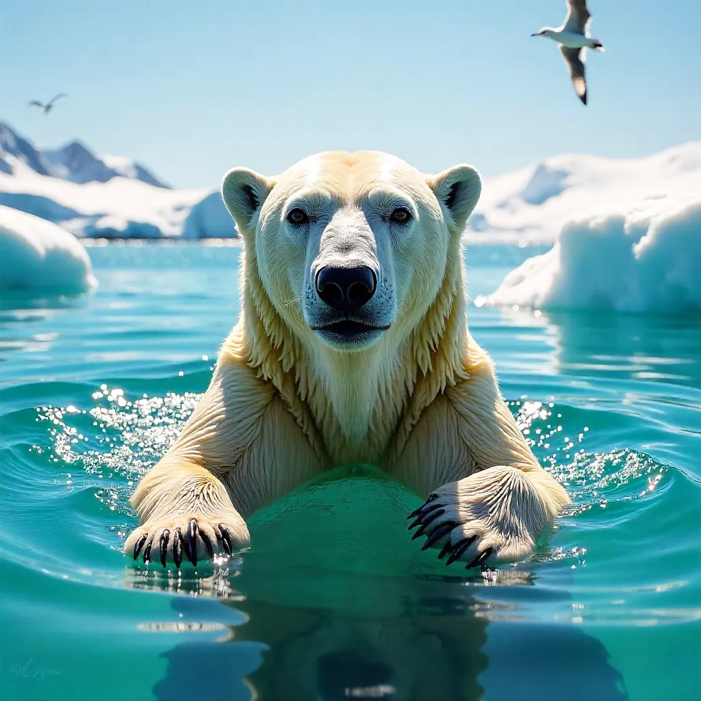Sunny Arctic Swim: Polar Bear in Nature