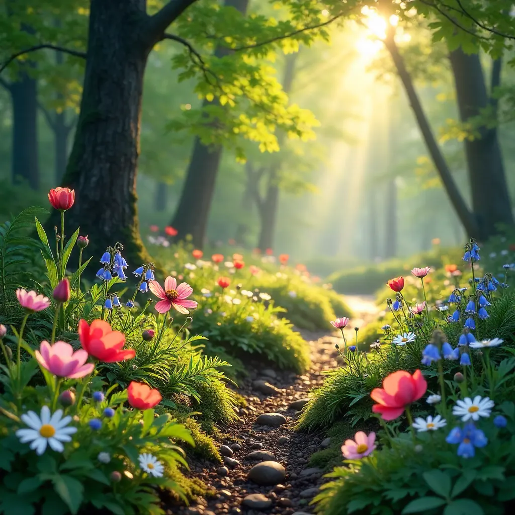 Spring Peace: Forest Glade with Blooming Wildflowers