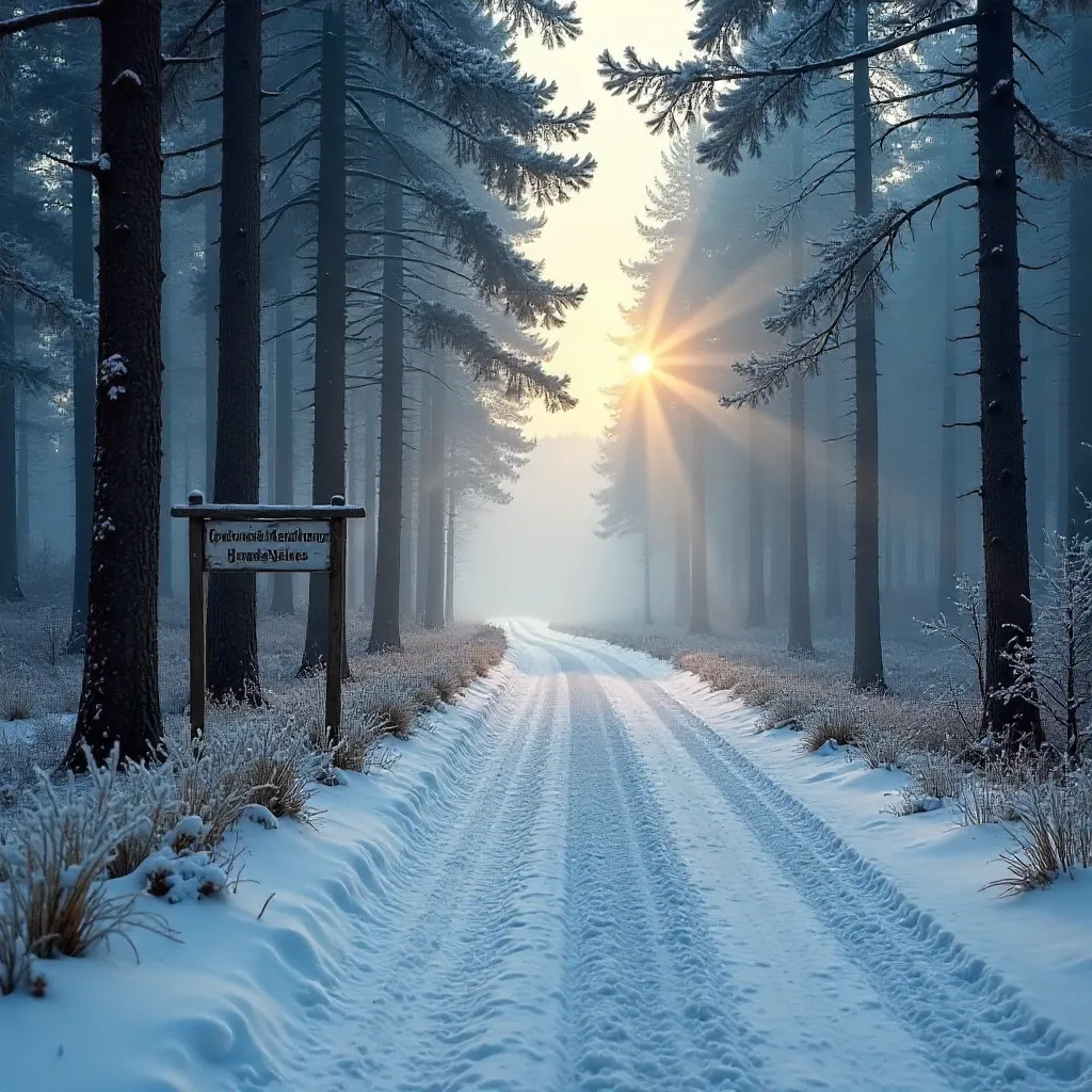 Mist-enshrouded Winter Road in Thüringen