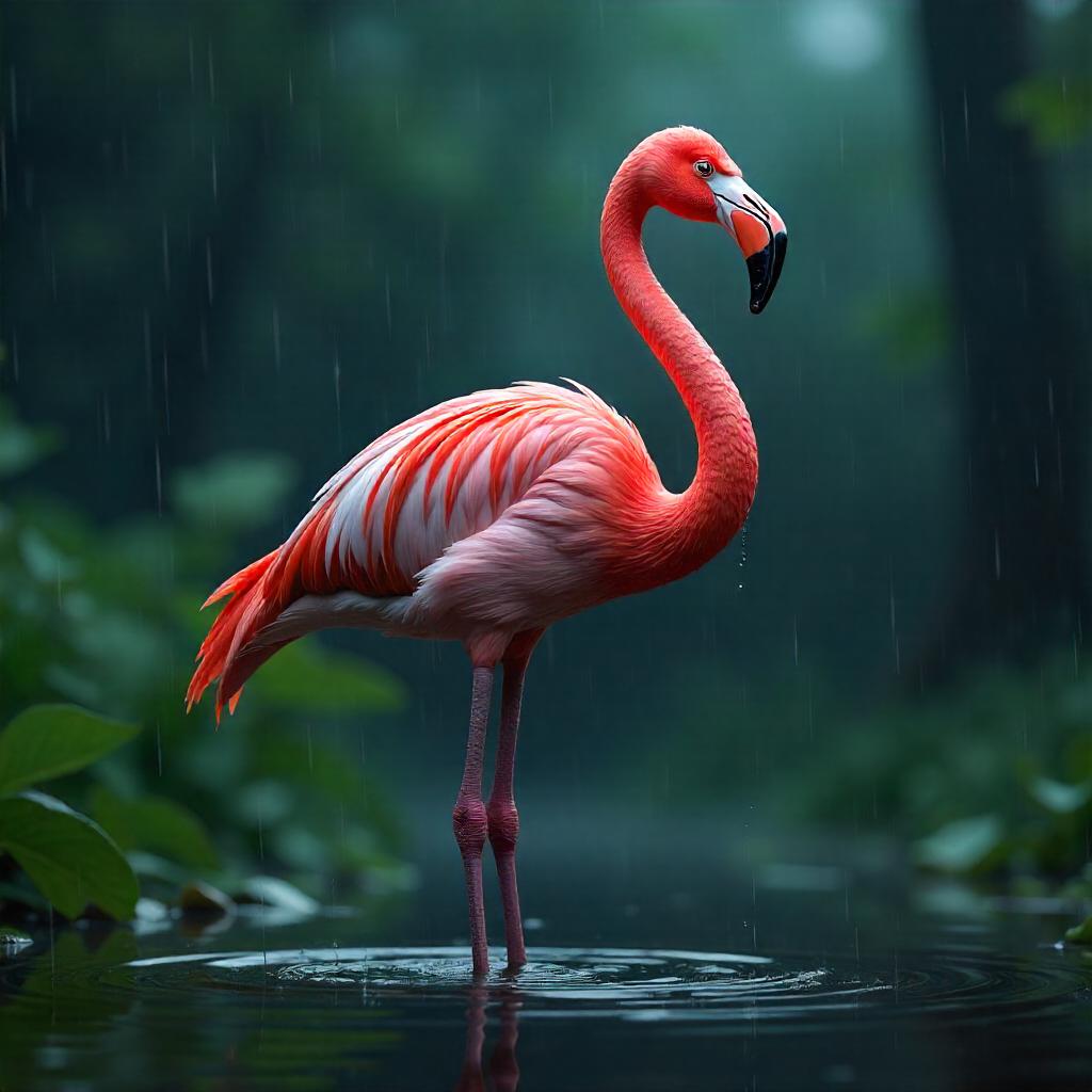 Torrential Rain Flamingo: a 3D Render