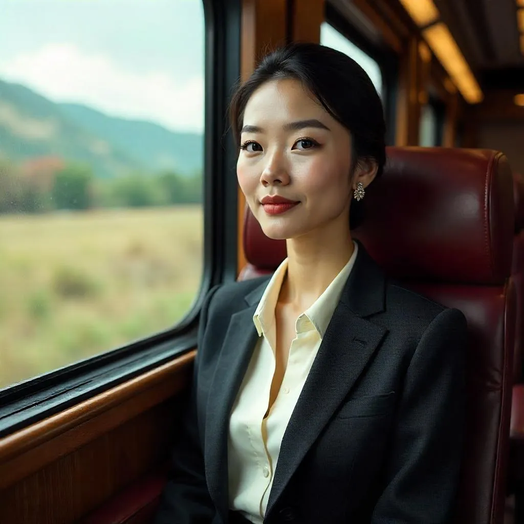 Elegant Asian Woman on a Photorealistic Train Ride