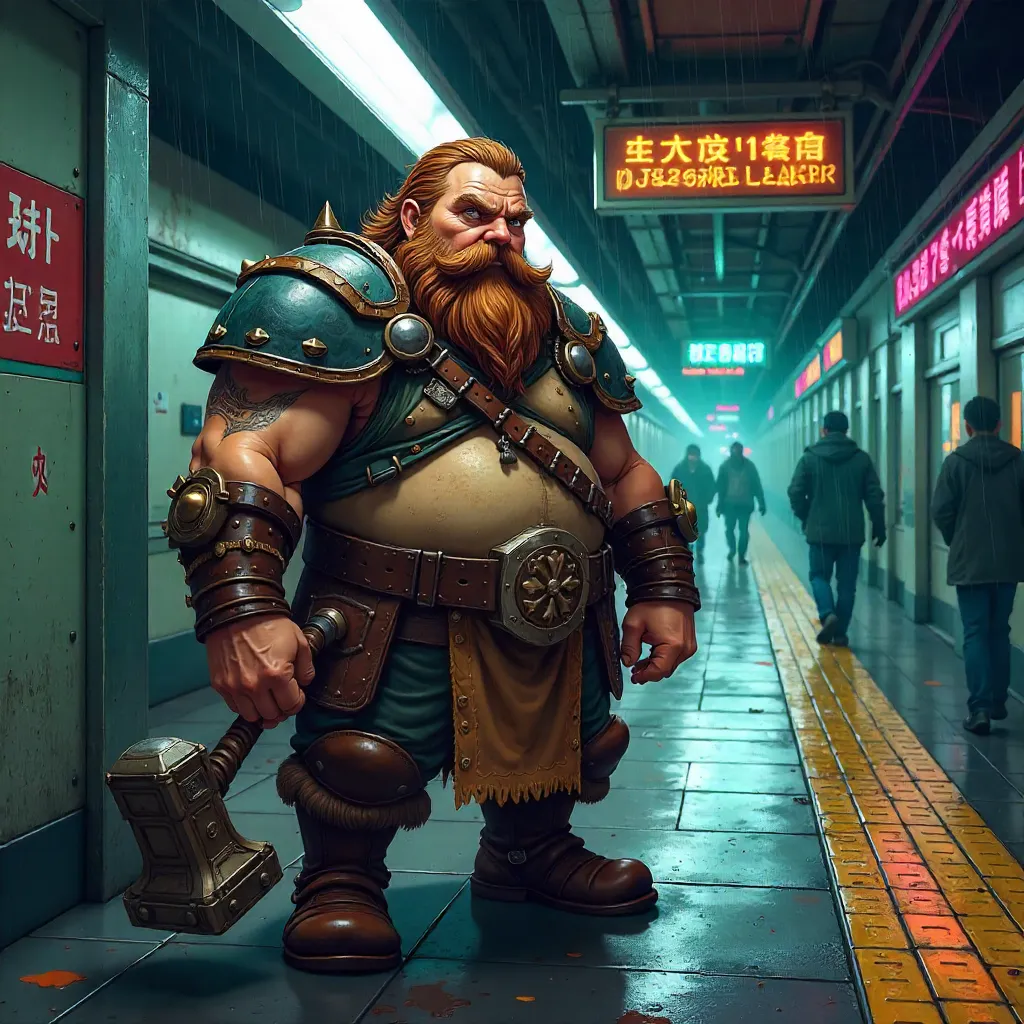 Dwarven Craftsman in Neon Subway