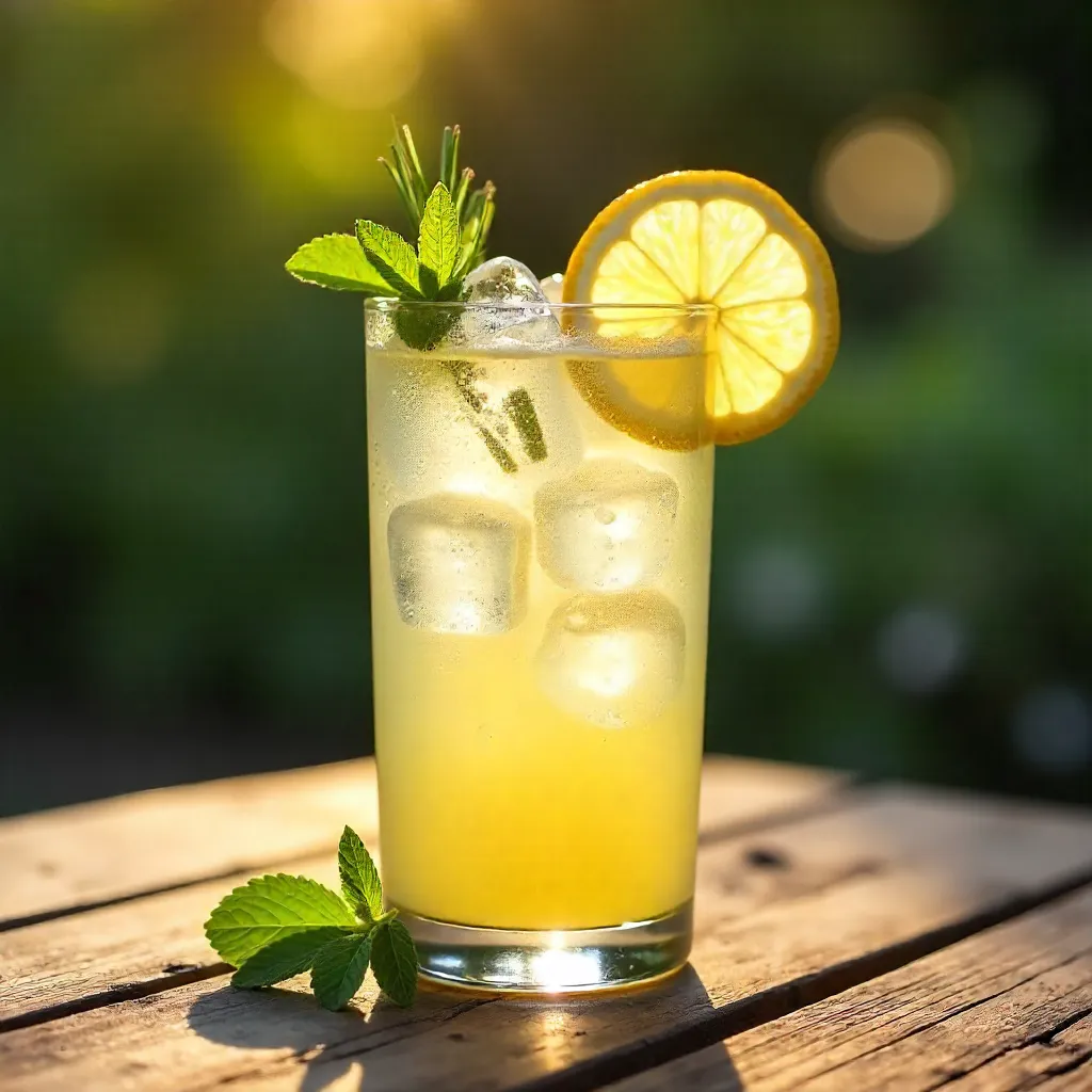 Iced Lemon Cocktail on a Sunny Patio Table
