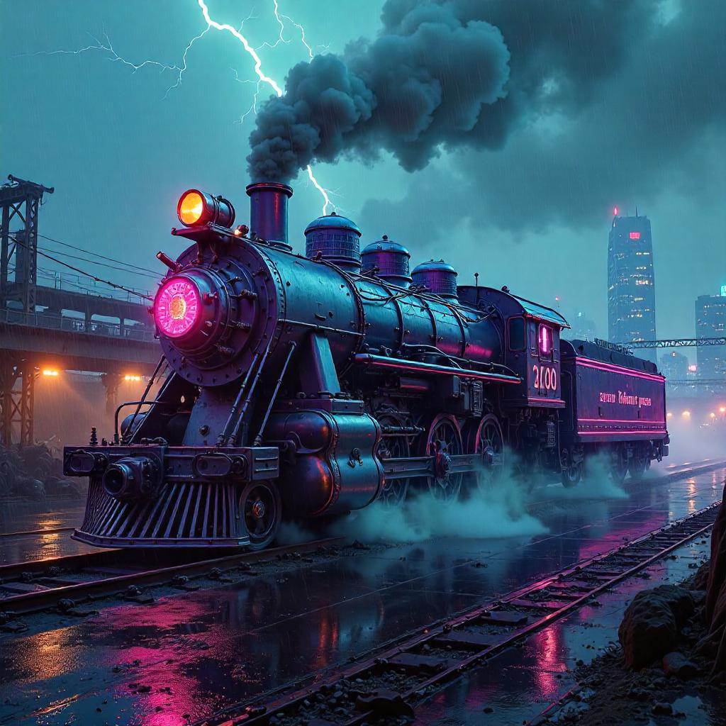 Lightning-Driven Cyberpunk Steam Engine