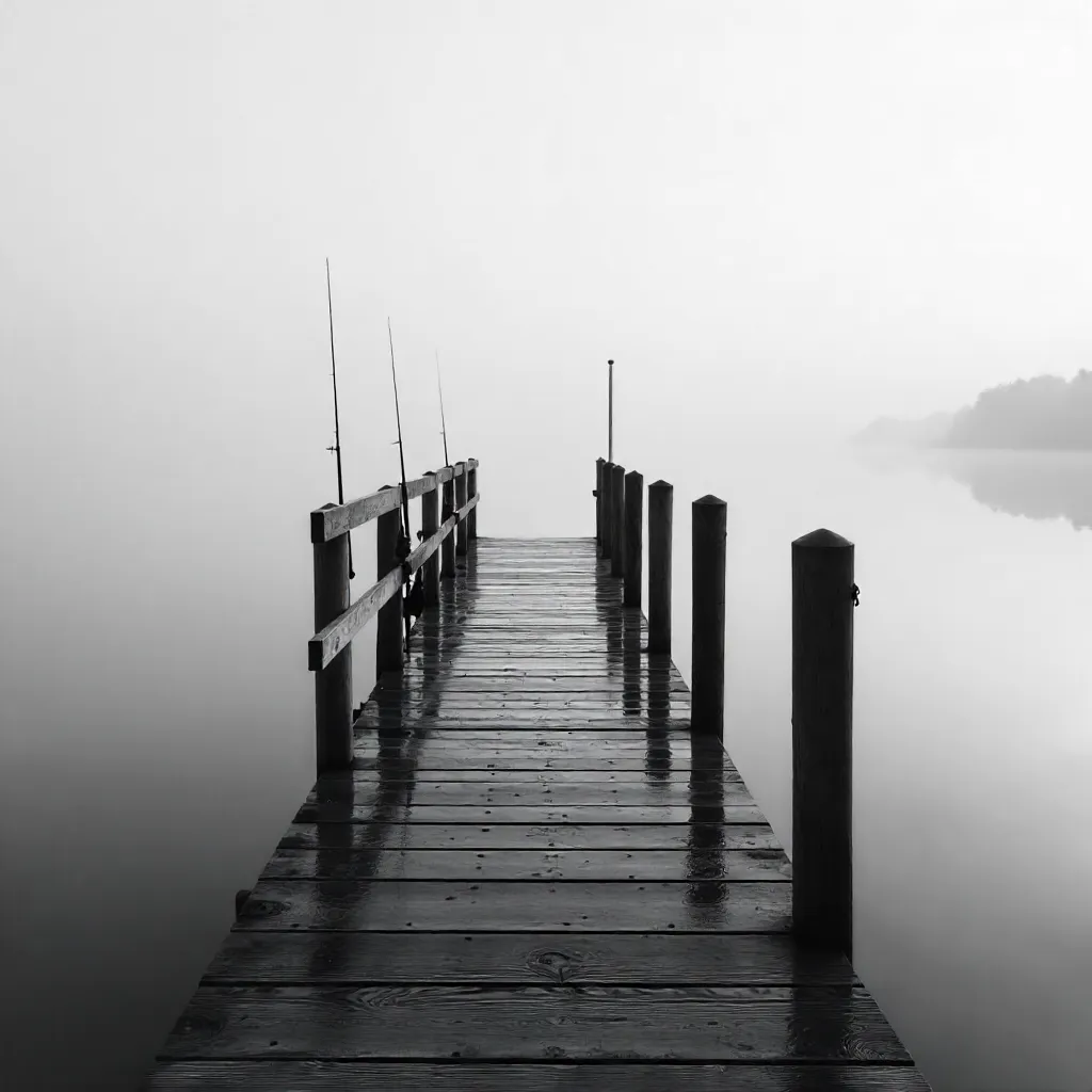 Monochrome Tranquility: Reflections on a Fishing Platform