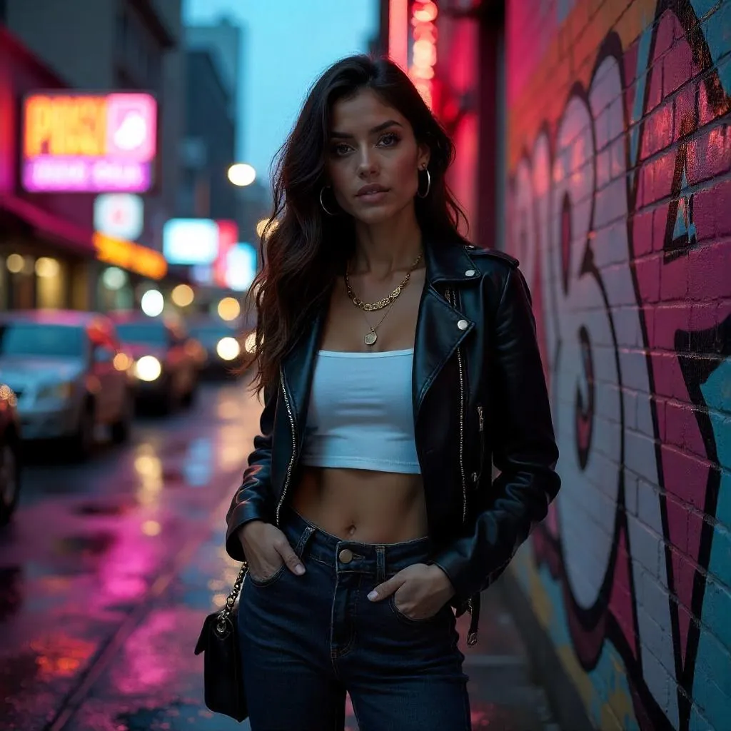 Urban Chic Latina in Neon Night
