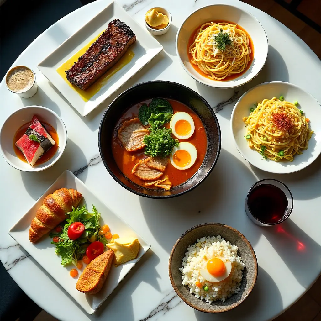 Top-Down Feast on Marble Table