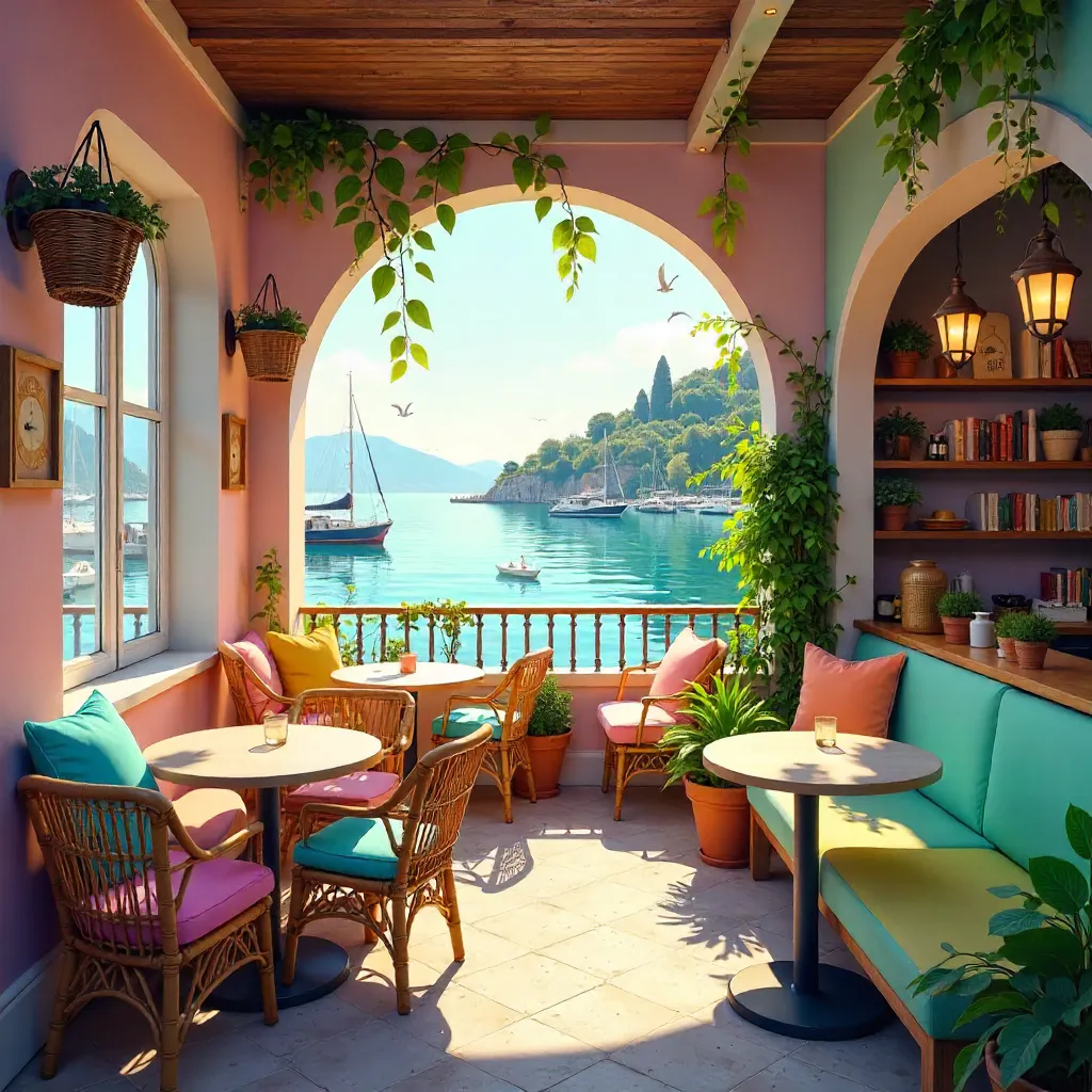 Charming Waterfront Cafe of Colorful Calm