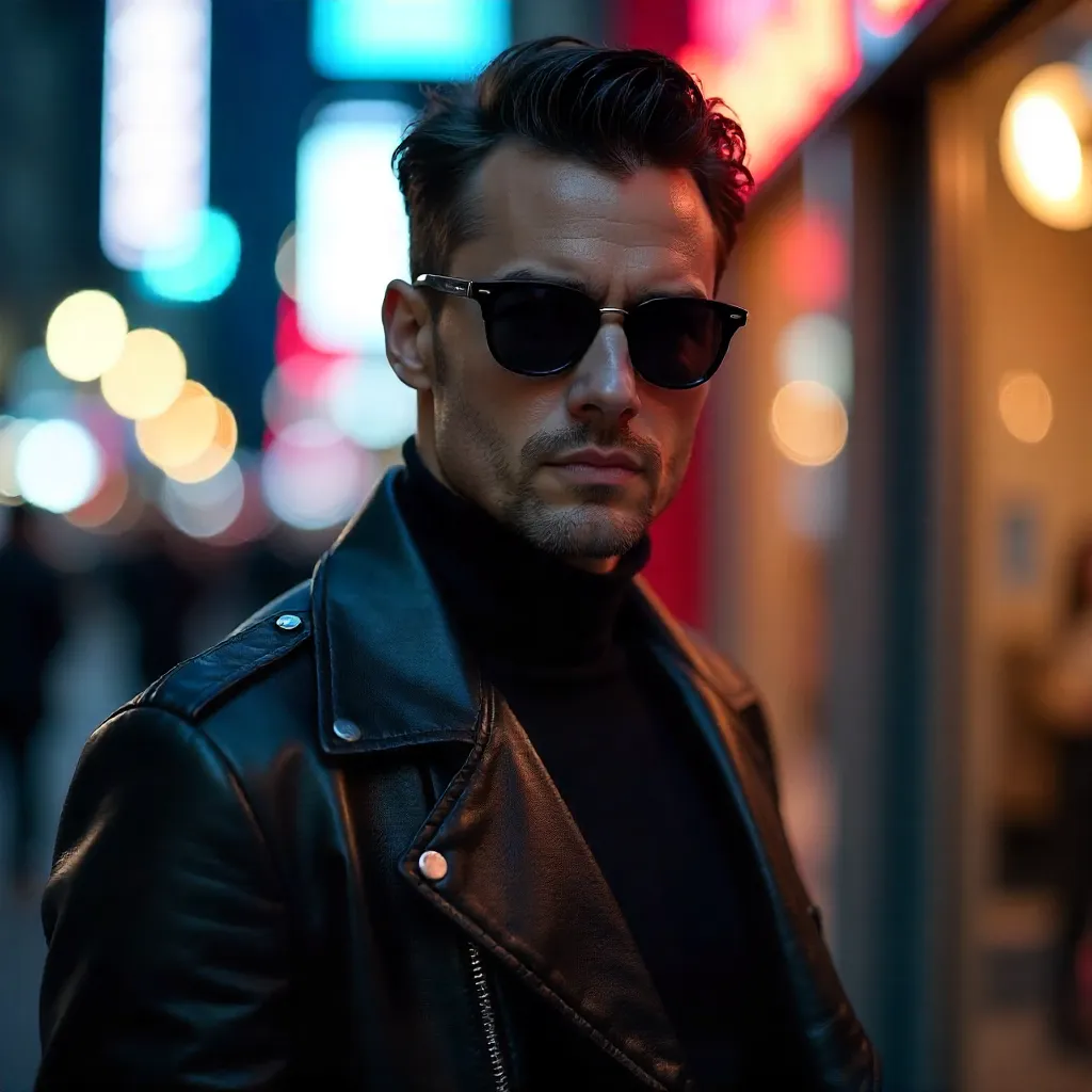 Modern Leather Luxe: Portrait of a Stylish Man in Sunglasses