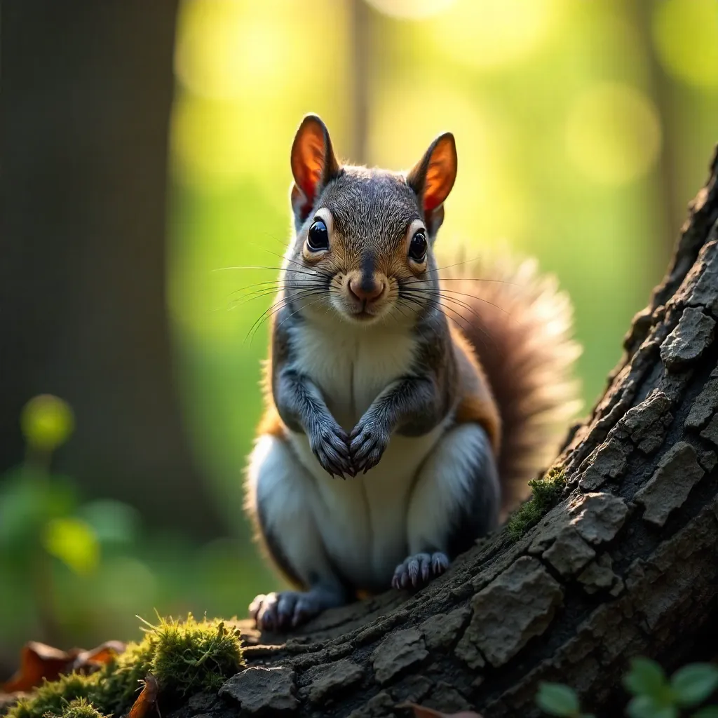 Curious Eastern Gray Squirrel on a Tree Trunk
