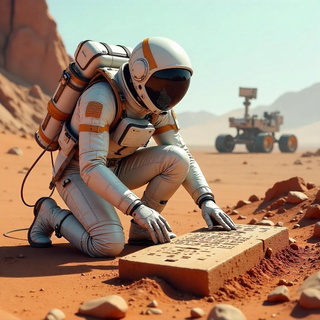 3D Render: Martian Archaeologist at Red Planet Ruins
