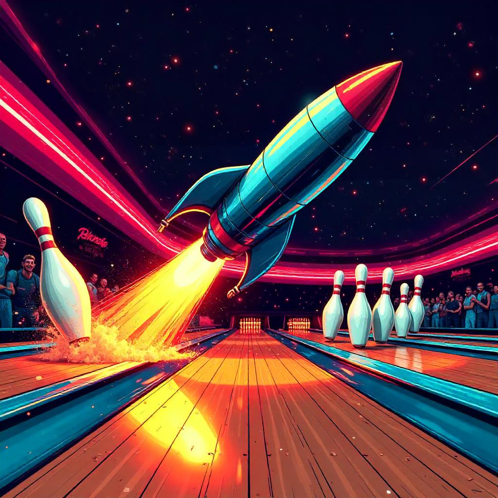 Rocket Rumble in a Neon Bowling Alley