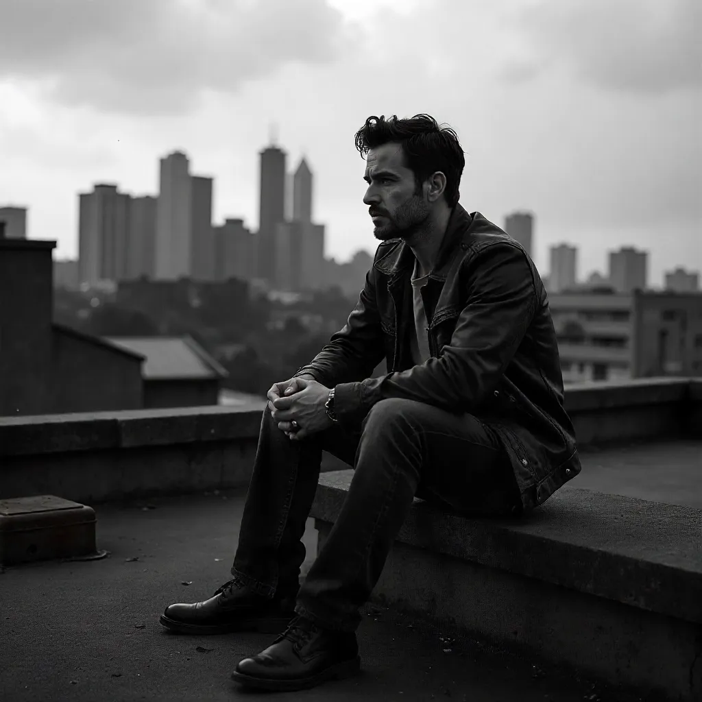 Monochrome Rooftop Noir Portrait
