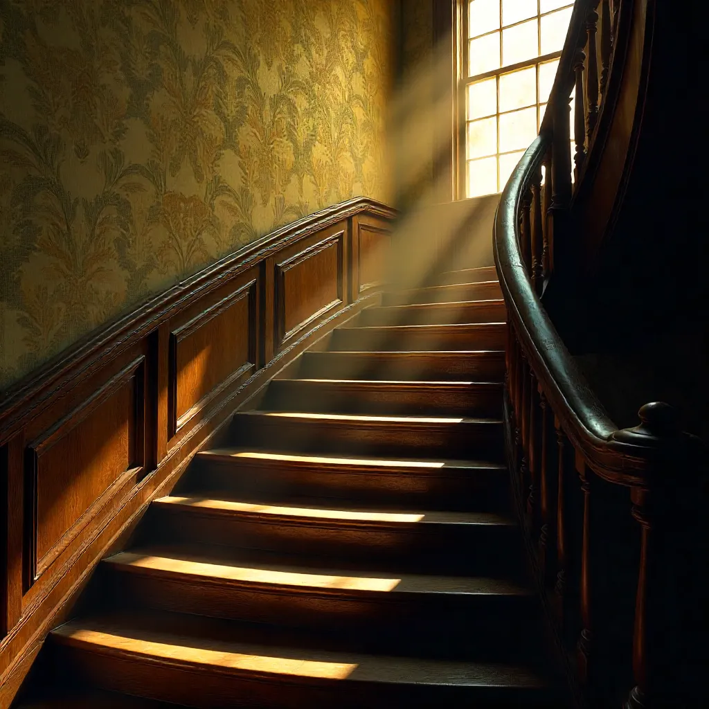 Chiaroscuro Staircase Bathed in Window Light