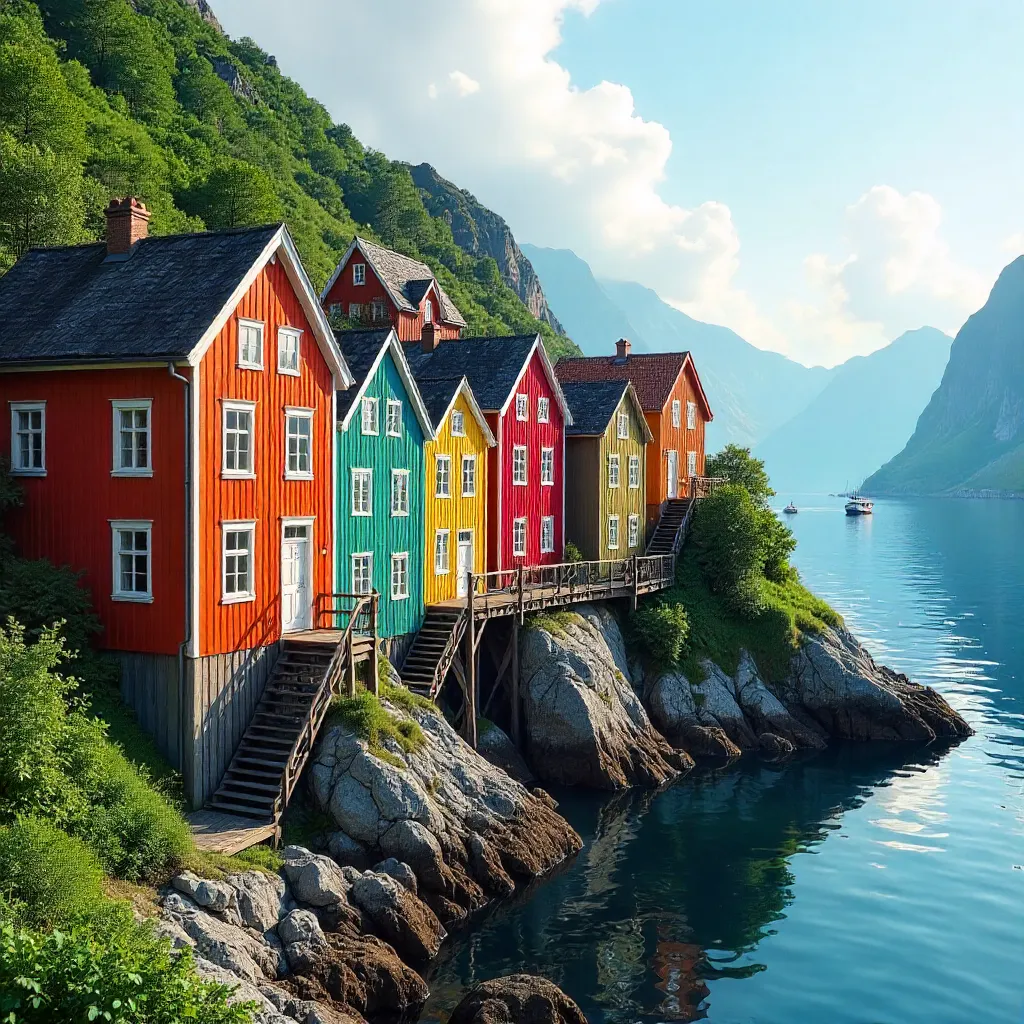 Colorful hillside homes along Bergen's waterfront