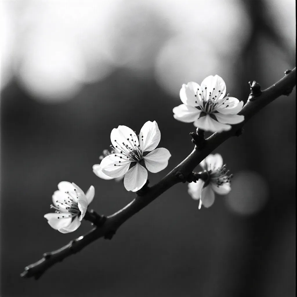 Monochrome Blossoms on Spring Branches