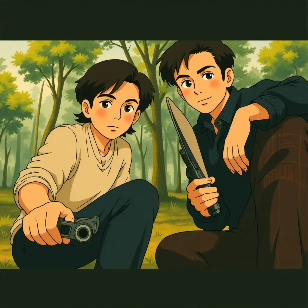 Brad Pitt and Eli Roth in Inglourious Basterds (2009) - Anime style