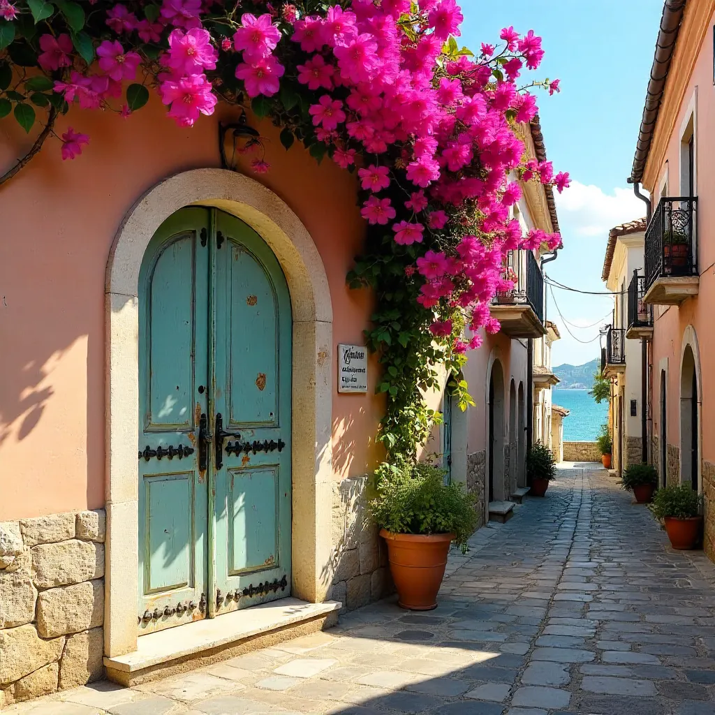 Bougainvillea Doorway in İzmir's Aegean Light