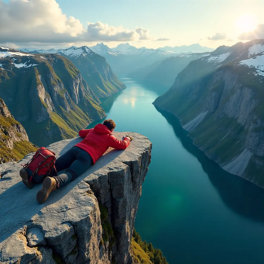 Lying on Trolltunga: Fjordview Over Vestland