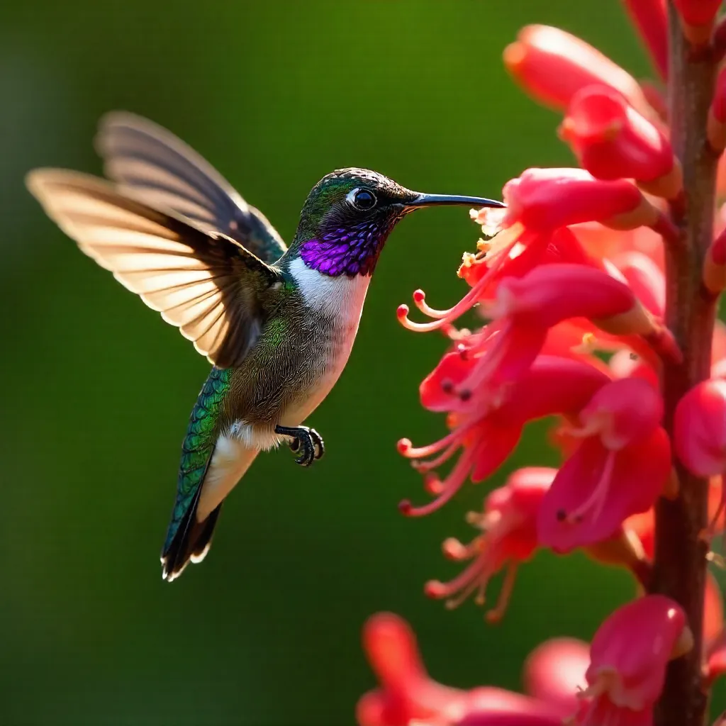 Captivating Anna's Hummingbird Feeding on Red Garden Flowers