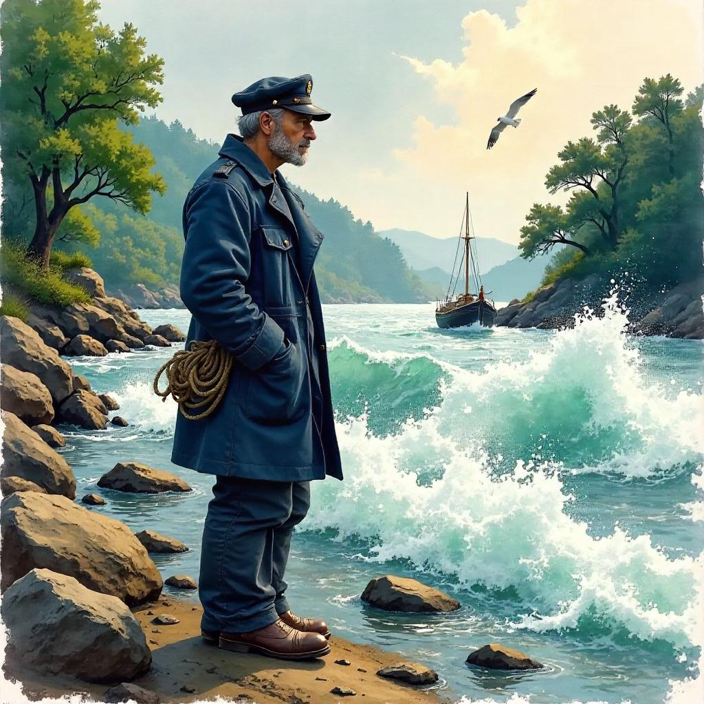 Sailor by the Rushing River — Watercolor Study