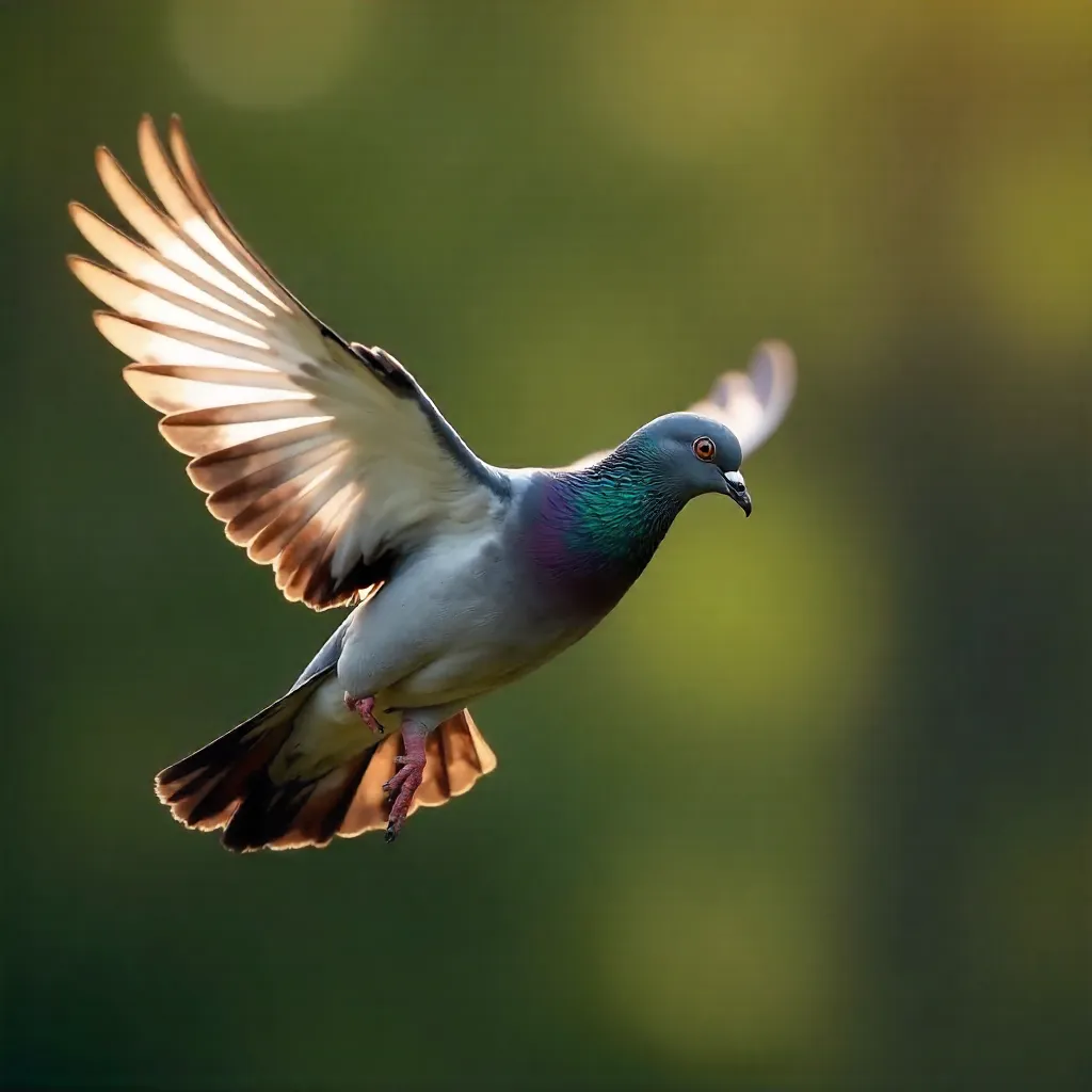 Pigeon in Flight: An Elegant, Soft-Focused Portrait