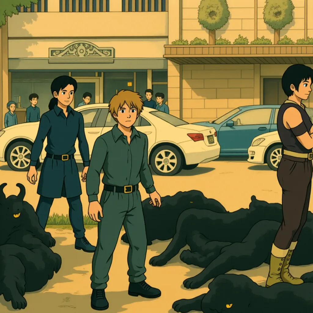 Wyatt Russell, David Harbour, Hannah John-Kamen, and Florence Pugh in Thunderbolts* (2025) - Ghibli style