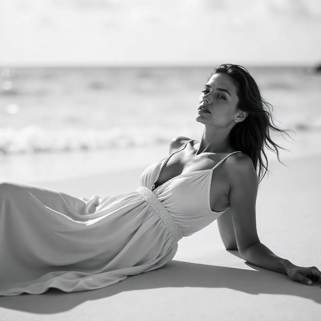 Serene Monochrome Beach Portrait