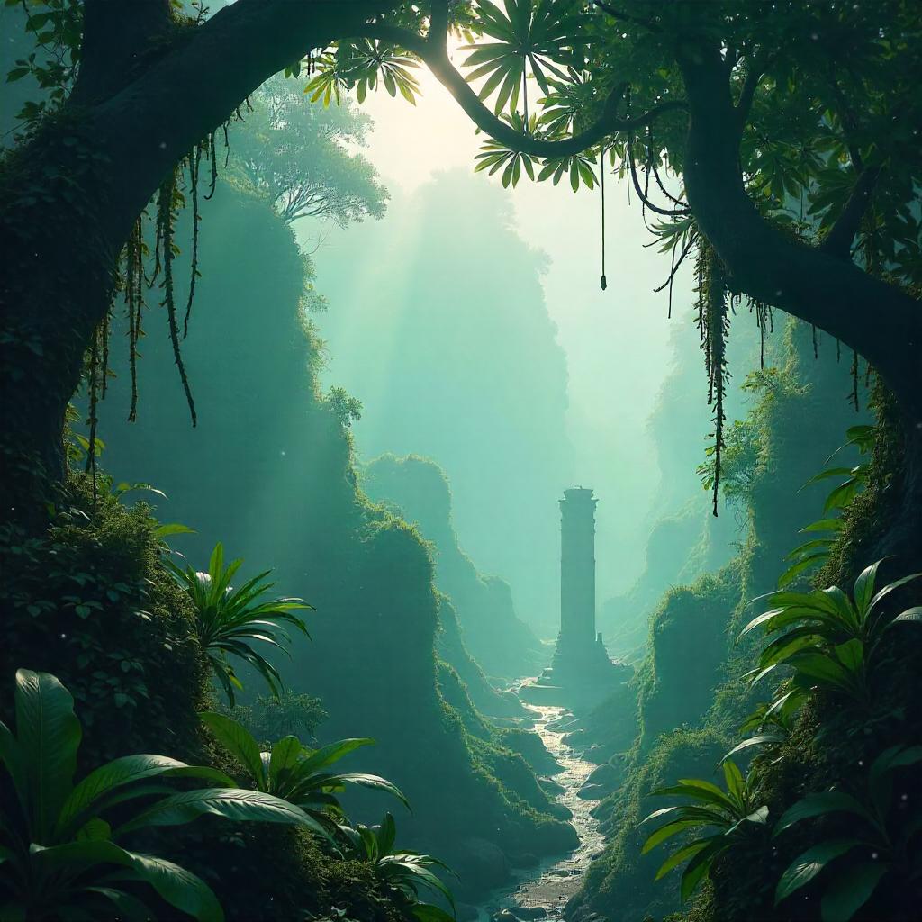 Mist-Wrapped Jungle Canopy Concept Art