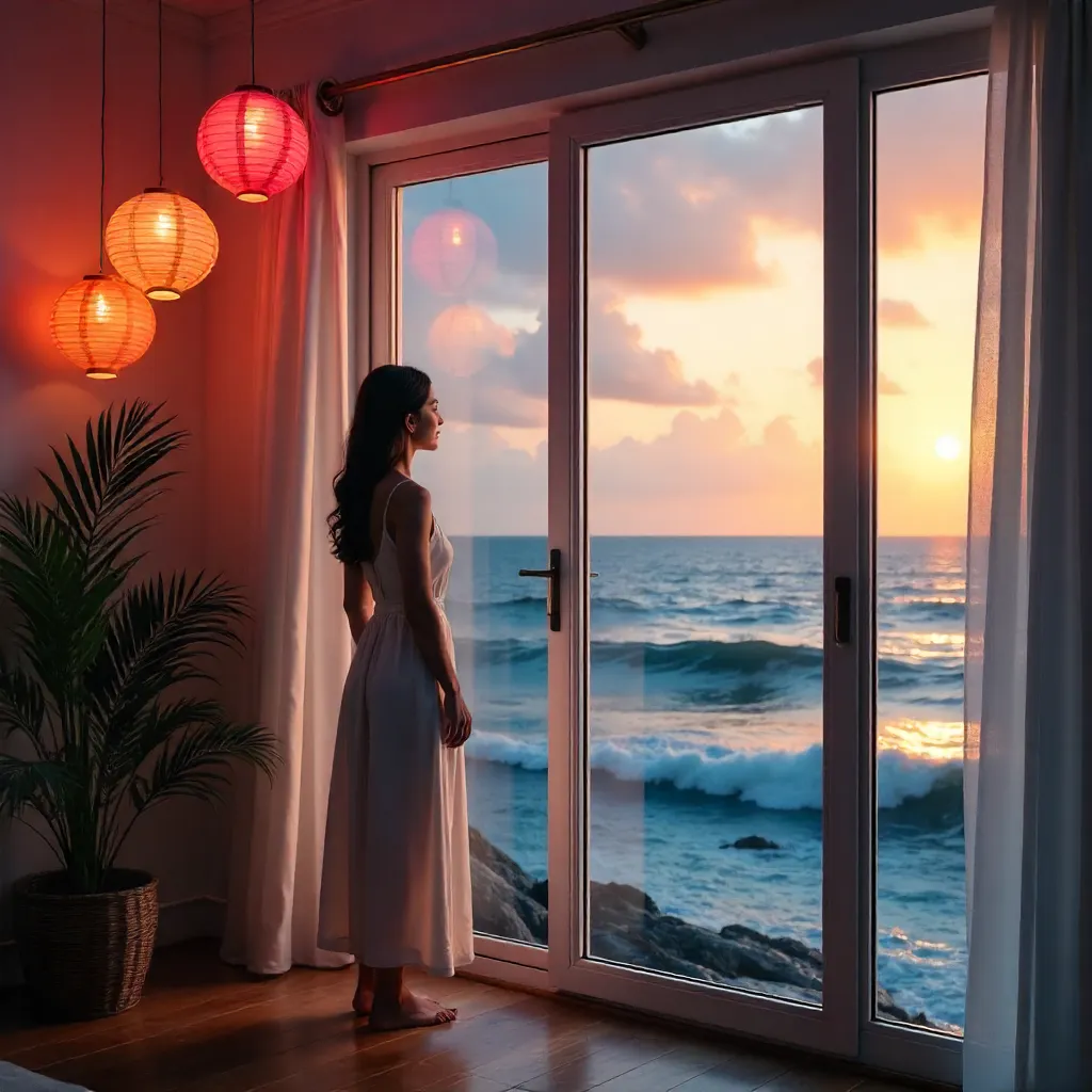 Lantern-lit Interior with Ocean View