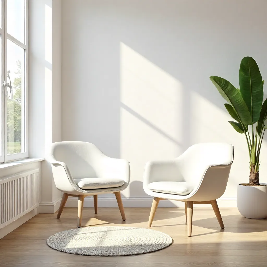 Two White Modern Chairs in a Sunlit Minimalist Room