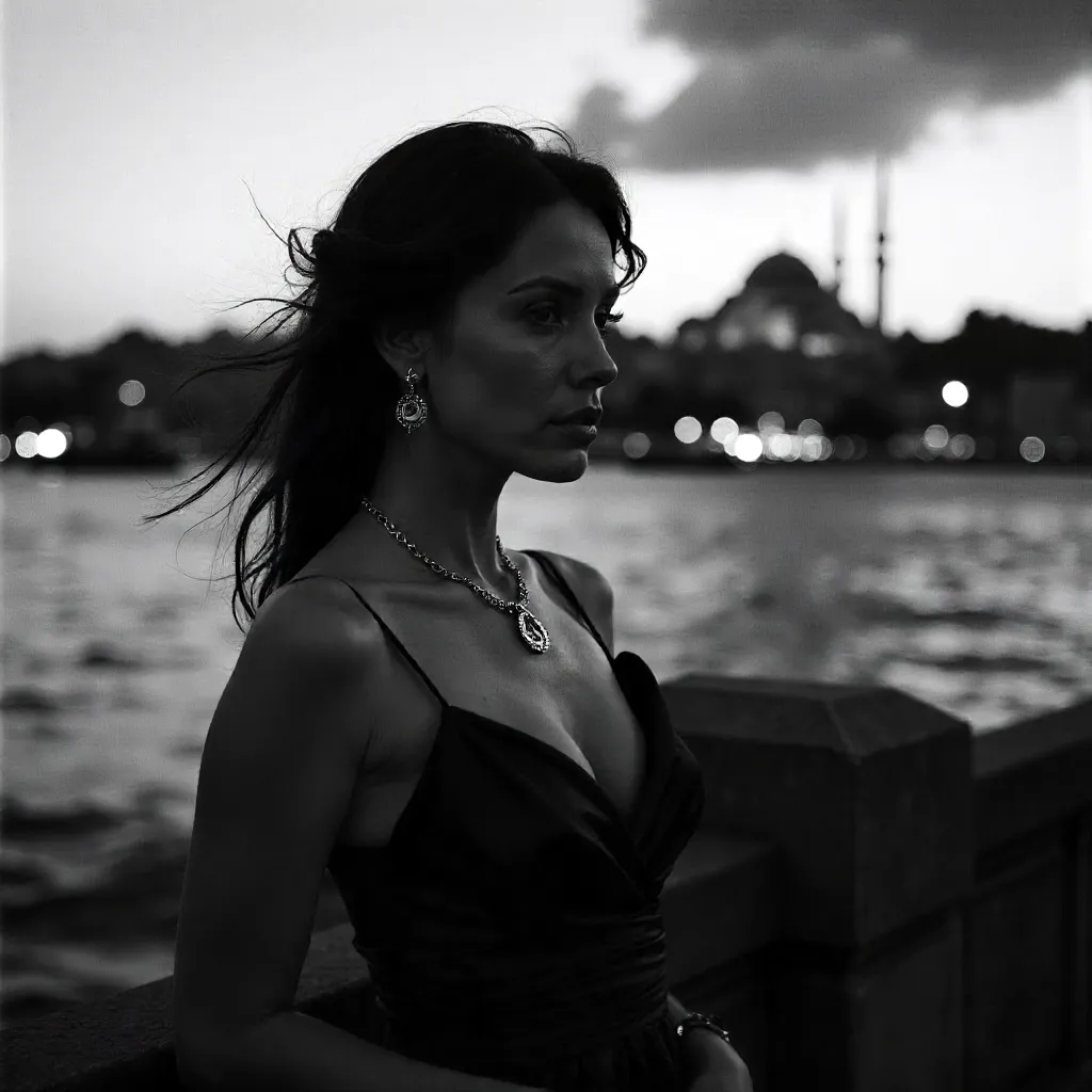 Elegant Mystery by Istanbul's Waterfront in B&W