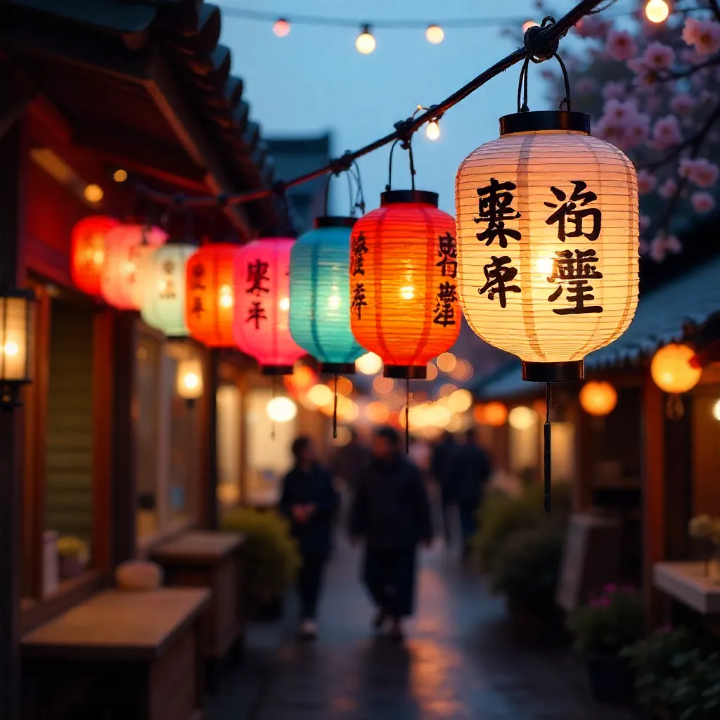 Colorful Japanese Lanterns in a Festive Outdoor Night