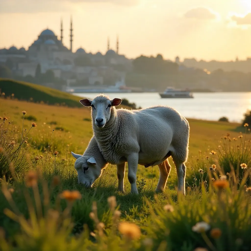 Pastoral Sheep on Istanbul's Sunny Outskirts