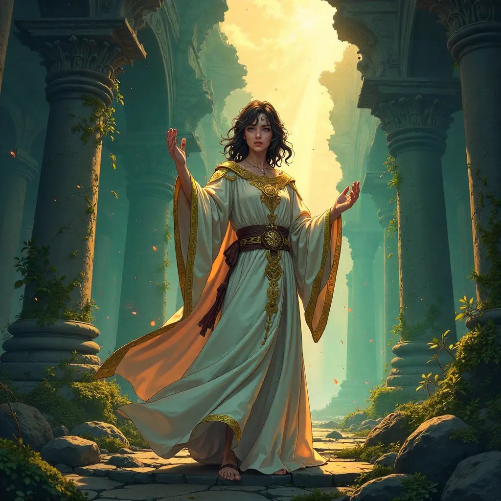 Prophet in Temple Ruins — Anime Style