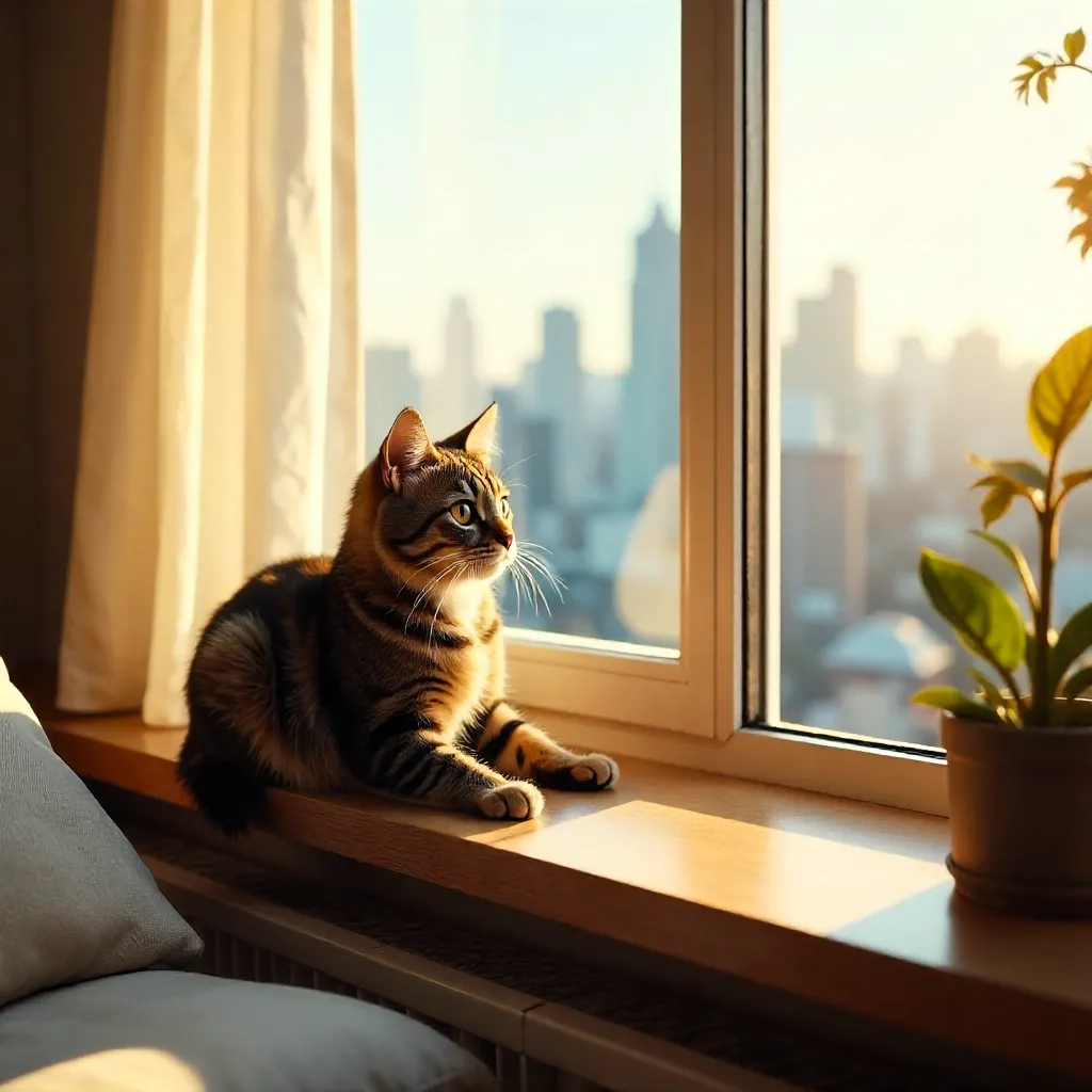 Sunlit Window Sill Cat in the City