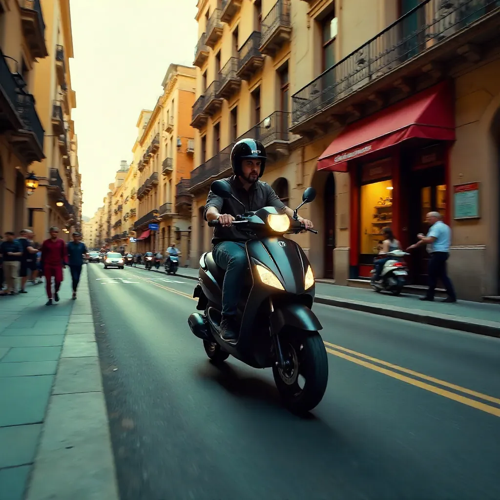 Motion-Blur Scooter Through Barcelona Streets