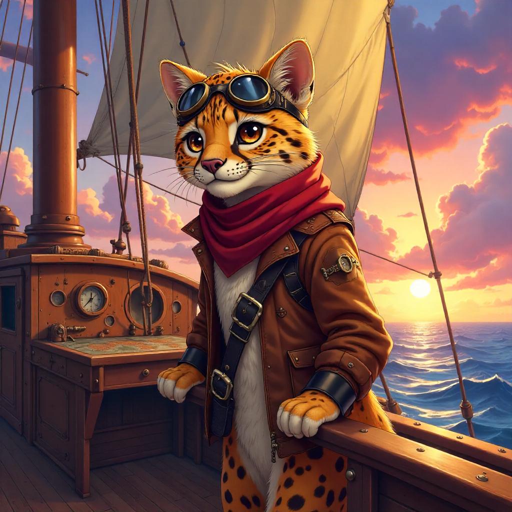 Cheetah Aviator on a Steampunk Airship