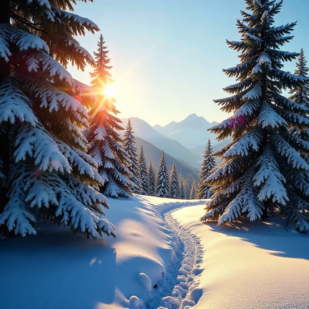Sunlight Through Snowy Anchorage Forest at Golden Hour