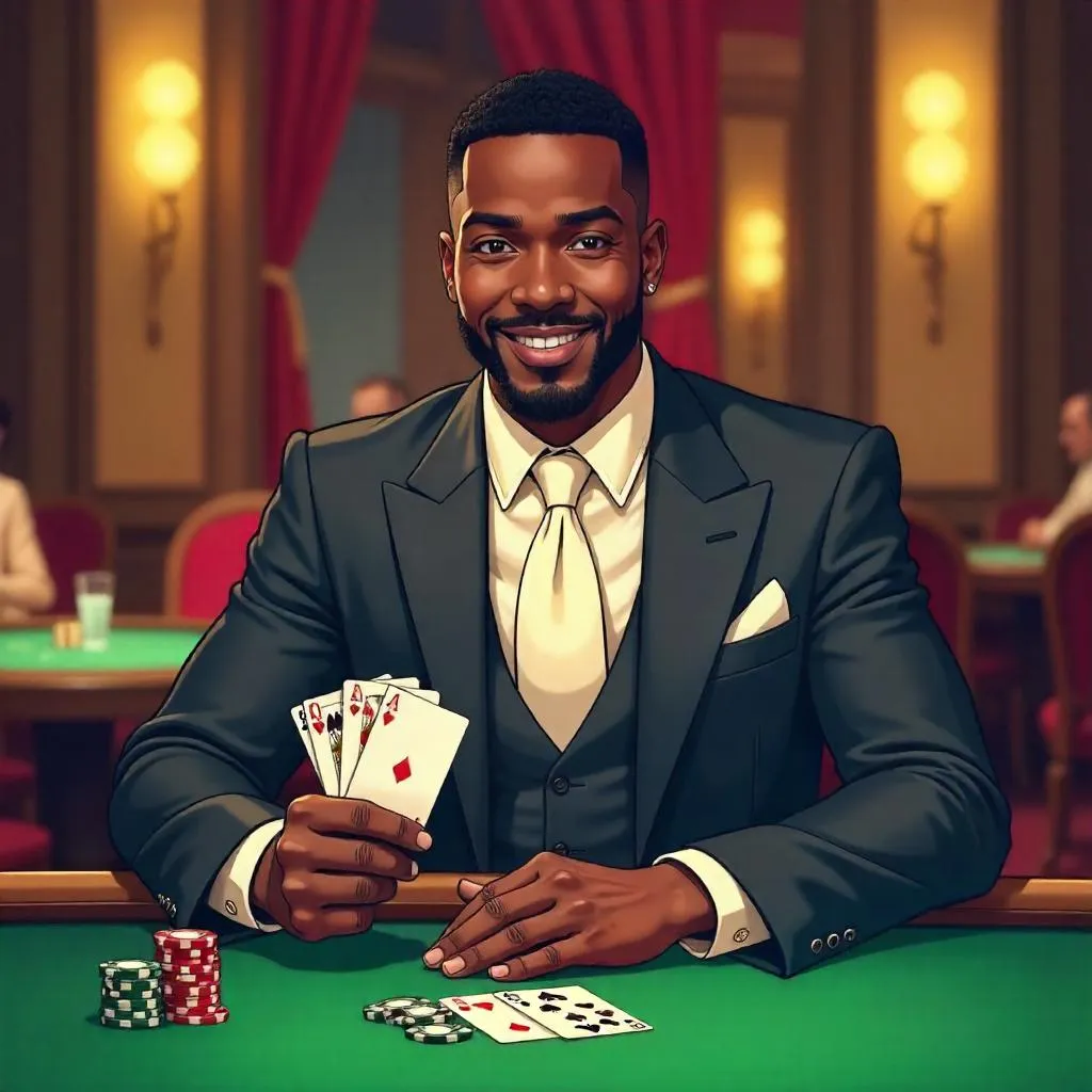Elegant Black Man in a Cartoon Poker Room